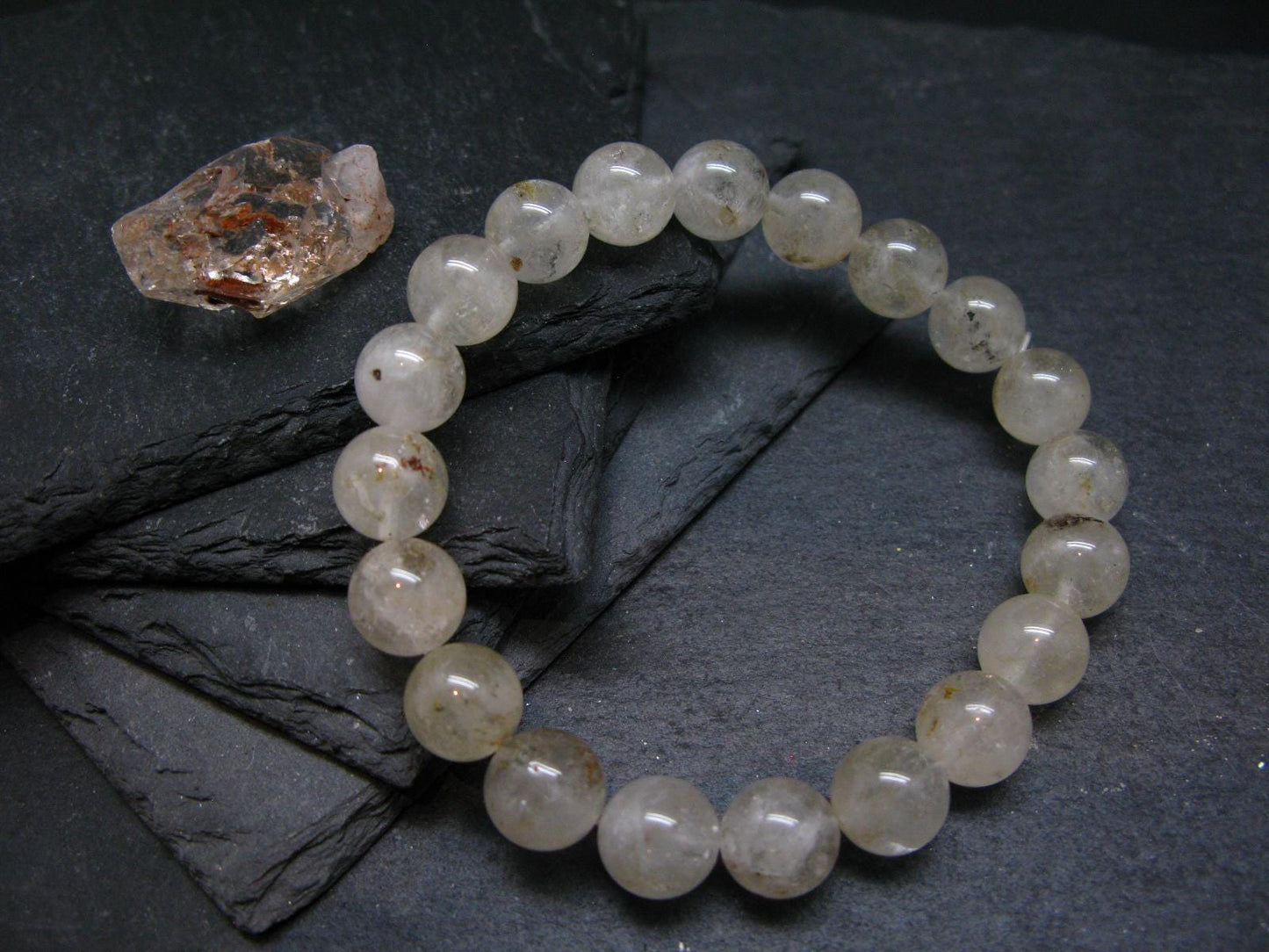 Rare Petroleum Oil In Quartz Crystal Bracelet - 7 Inches - 10mm Round Beads