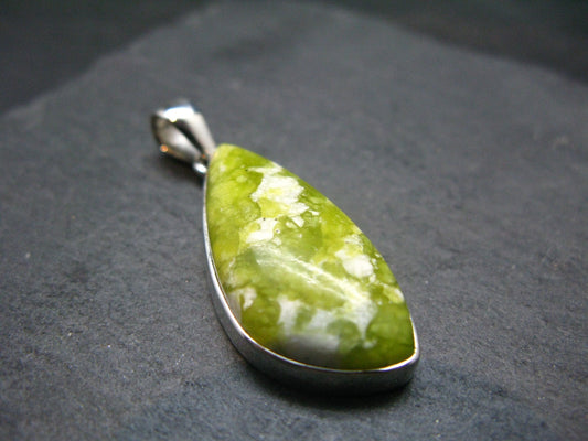 Unique Lizardite Serpentine Silver Pendant from Norway - 1.7"