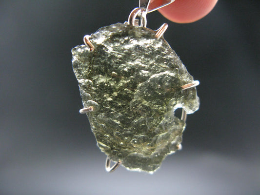 Moldavite Tektite Silver Pendant from Czech Republic - 1.6" - 3.00 Grams