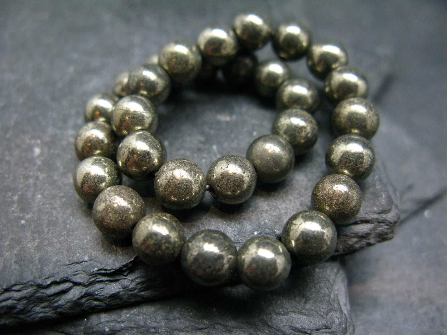 Pyrite Genuine Bracelet ~ 7 Inches ~ 6mm Round Beads