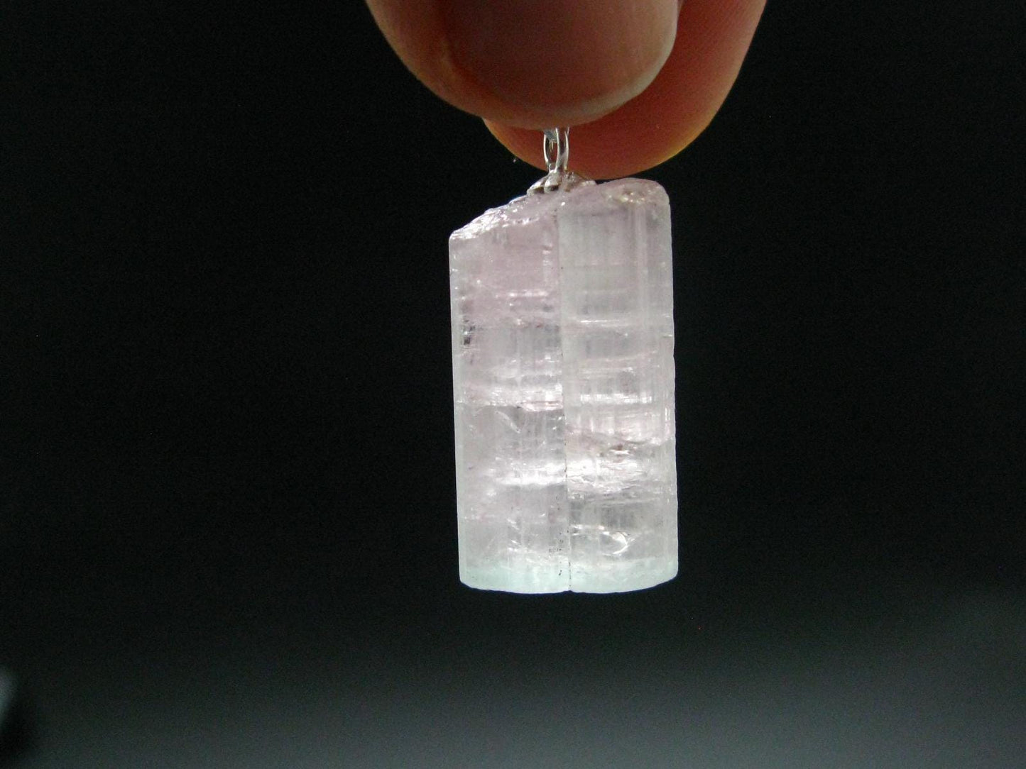 Rare Gem Watermelon Gem Tourmaline Crystal Silver Pendant From Brazil - 1.1"