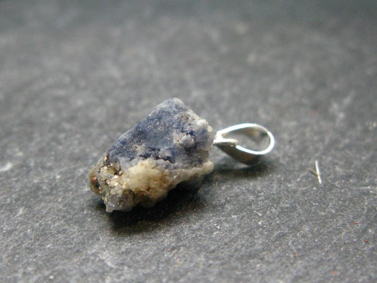 Gem Blue Sapphire Corundum Crystal Silver Pendant From Sri Lanka - 0.7" - 6.60 Carats