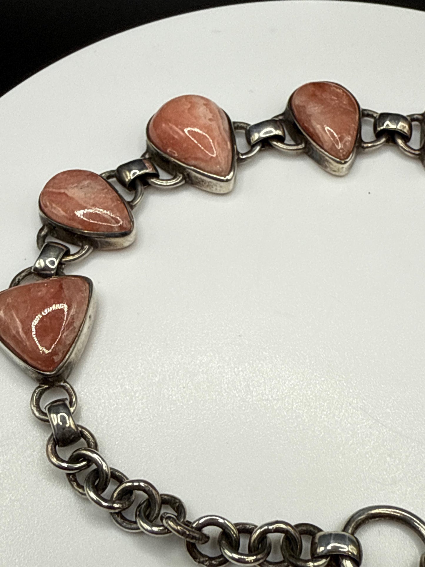 Natural Rhodochrosite Sterling Silver Bracelet | Pink Link Bracelet
