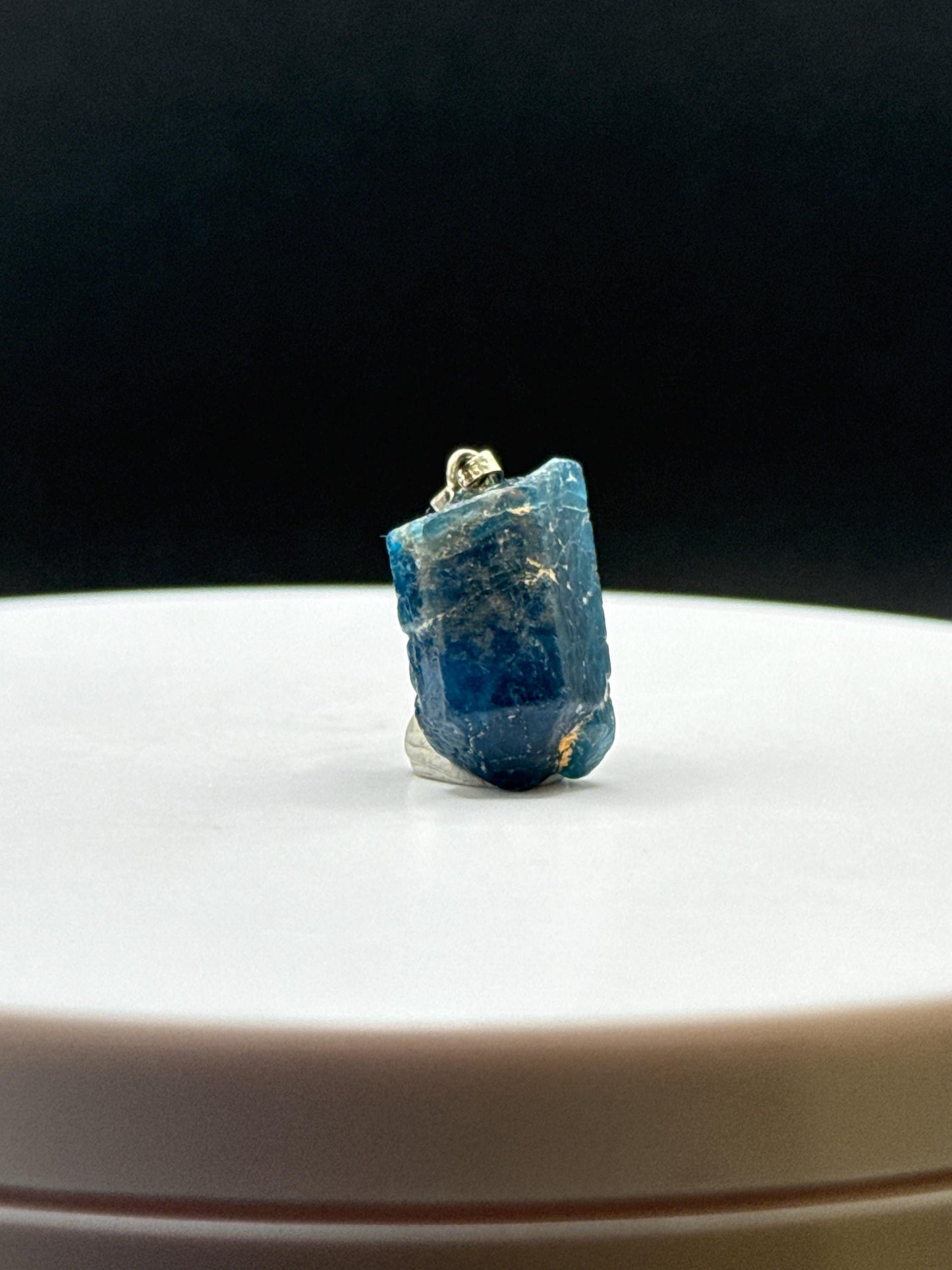 Raw Blue Apatite Sterling Silver Pendant | Natural Crystal Charm
