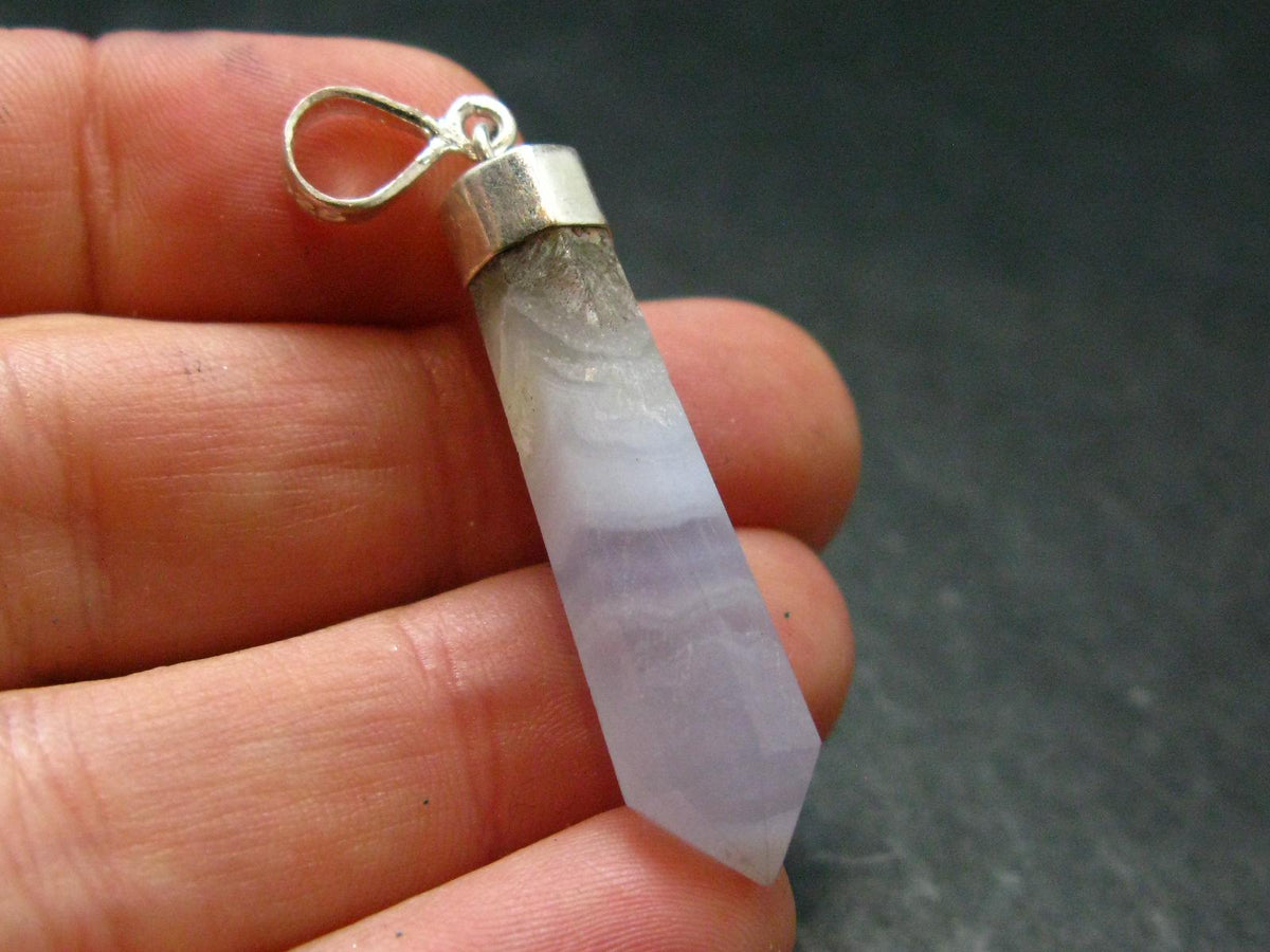 Blue Lace Agate 925 Silver Pendant from Namibia - 1.8" - 4.32 Grams