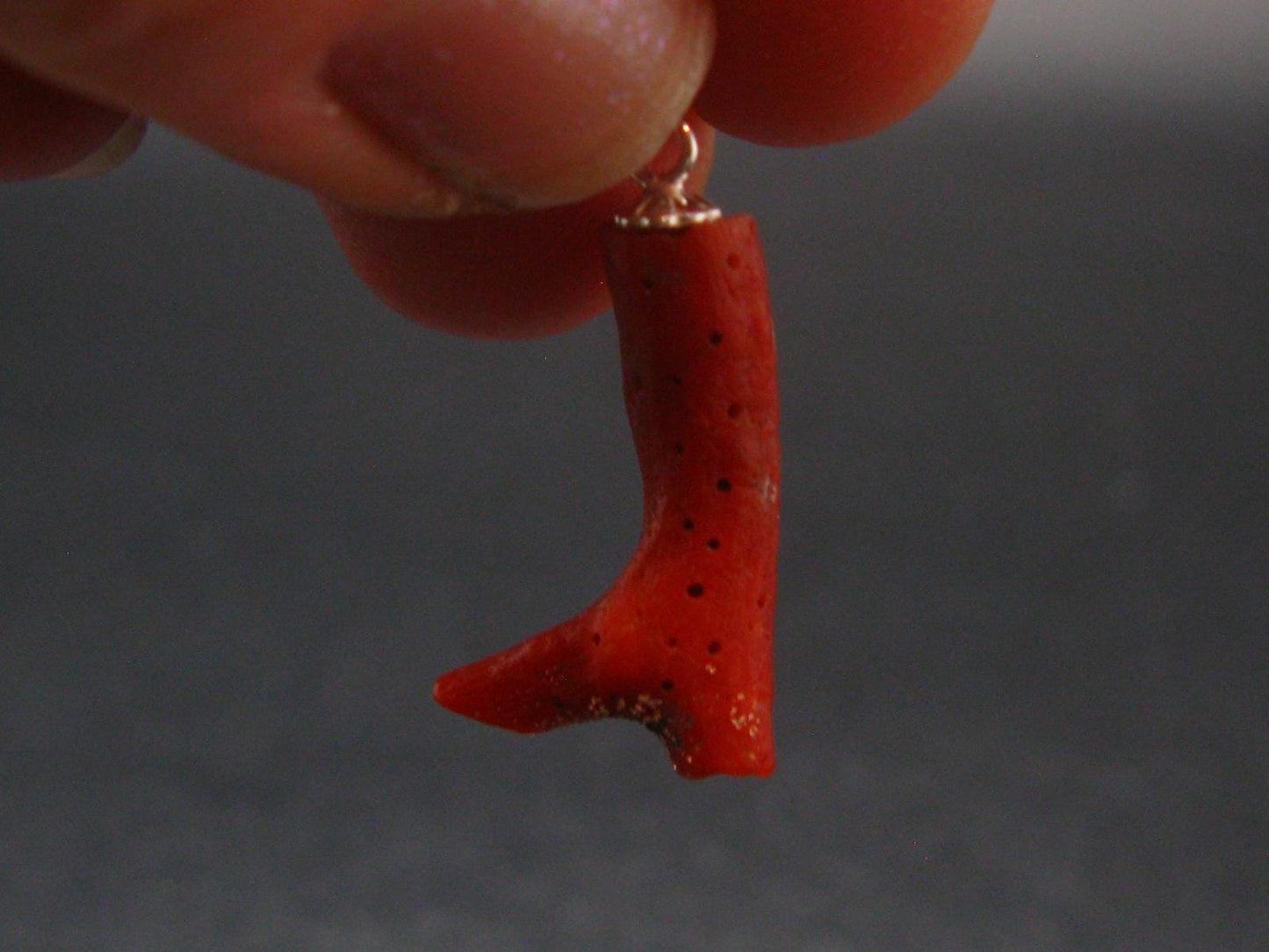 Rare Natural Red Coral Silver Pendant From Italy - 1.0" - 1.08 Grams