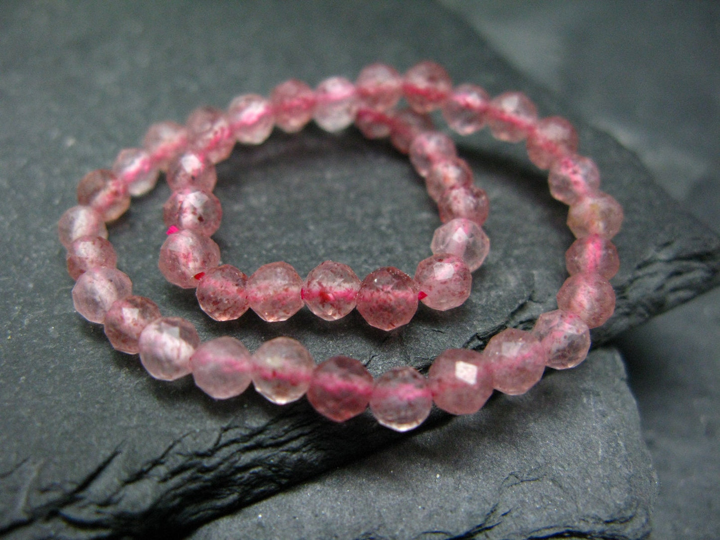 Strawberry Quartz Genuine Bracelet ~ 7 Inches ~ 4mm Facetted Beads