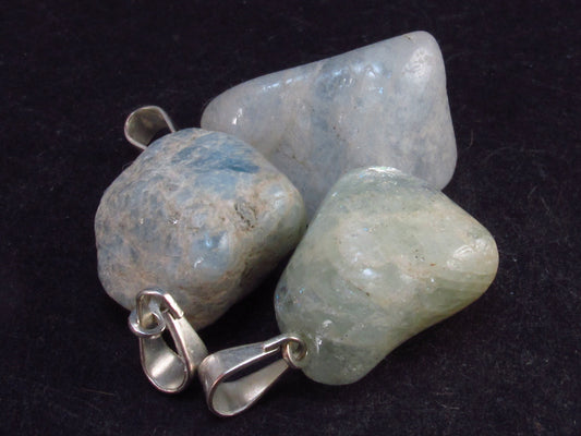 Lot of 3 Natural Tumbled Aquamarine Pendant Stone from Brazil