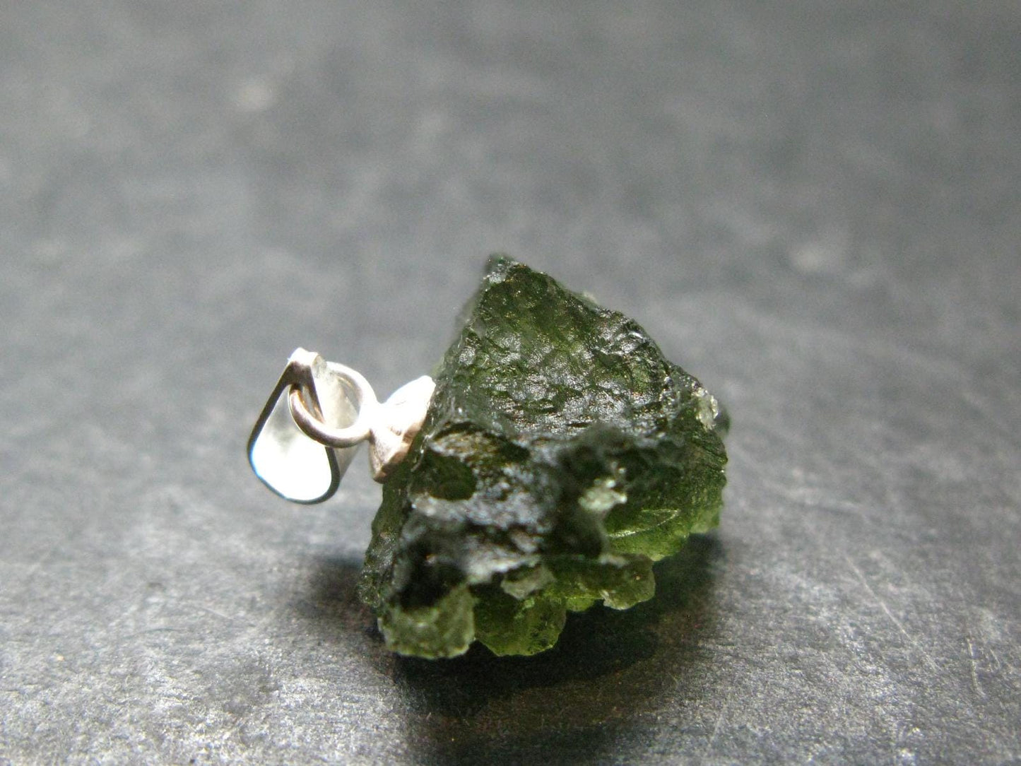 Moldavite Tektite Silver Pendant from Czech Republic - 0.7" - 1.36 Grams