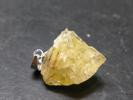 Large Natural Agni Gold Danburite Sterling Silver Pendant from Tanzania - 0.9" - 3.15 Grams