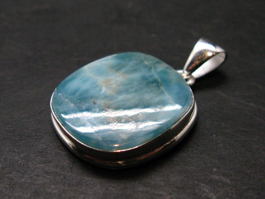 Rare Blue Larimar Pectolite Silver Plated Pendant From Dominican Republic - 1.3" - 5.8 Grams