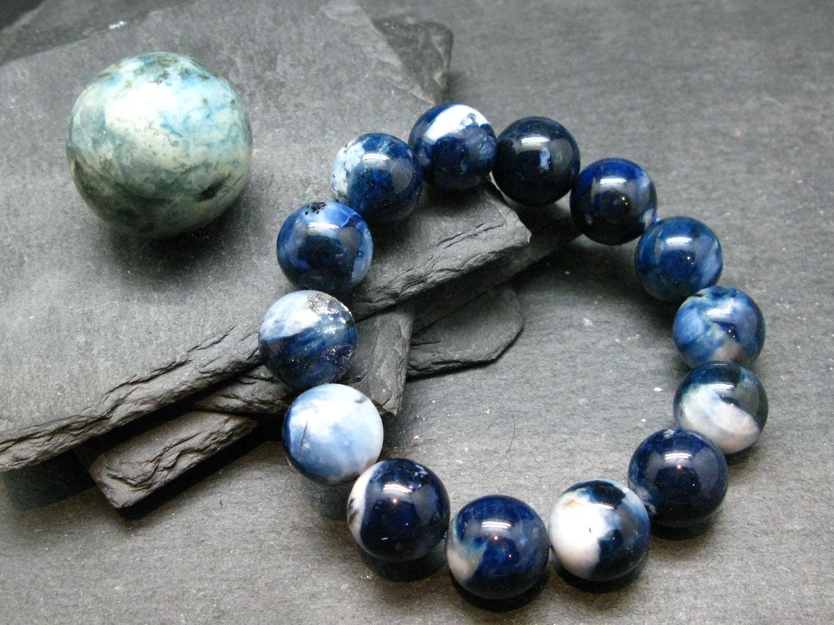 Dianite (Blue Jade) Genuine Bracelet ~ 7 Inches ~ 15mm Round Beads