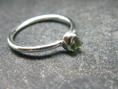 Cute Gem Faceted Moldavite Sterling Silver Ring From Czech Republic - Size 7.75 - 1.0 Grams