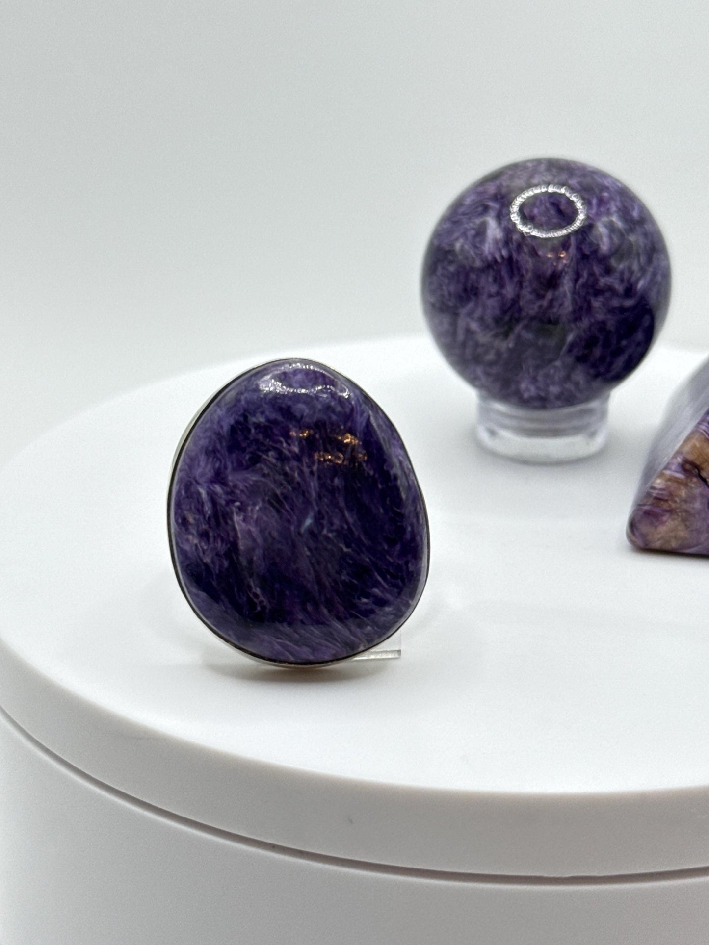 Beautifully Oval Charoite & Sterling Silver Ring - Size 11.5