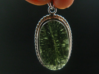 Large Gem Moldavite Tektite SS Pendant From Czech Republic - 6.13 Grams - 1.3"