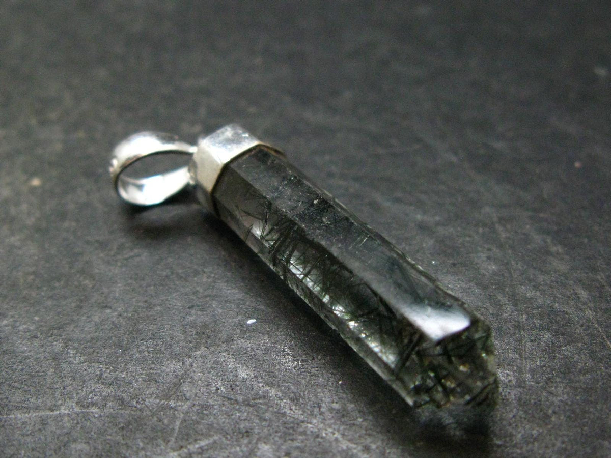 Tourmaline In Quartz Crystal Silver Pendant from Brazil- 1.7" - 3.38 Grams