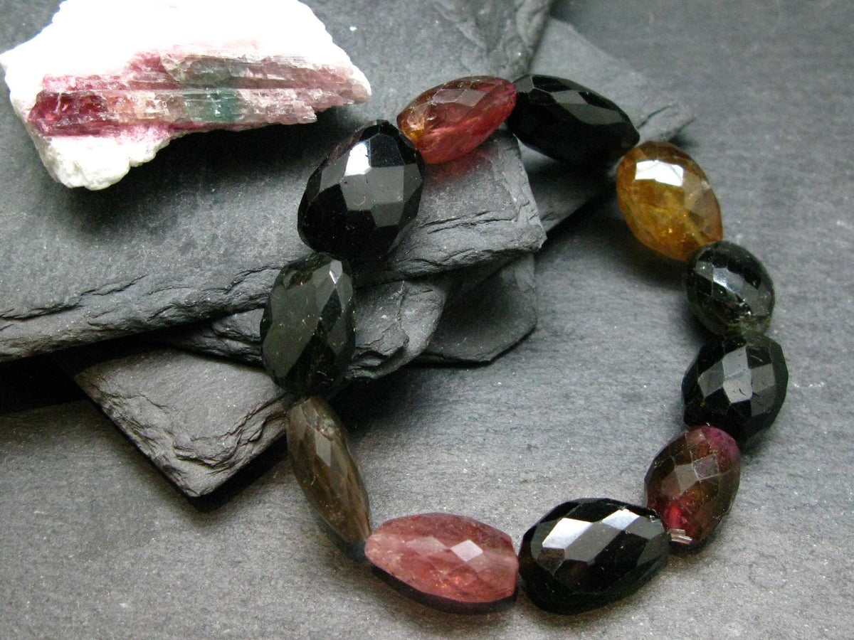 Watermelon Tourmaline Genuine Bracelet ~ 7 Inches ~ 15mm Facetted Stones