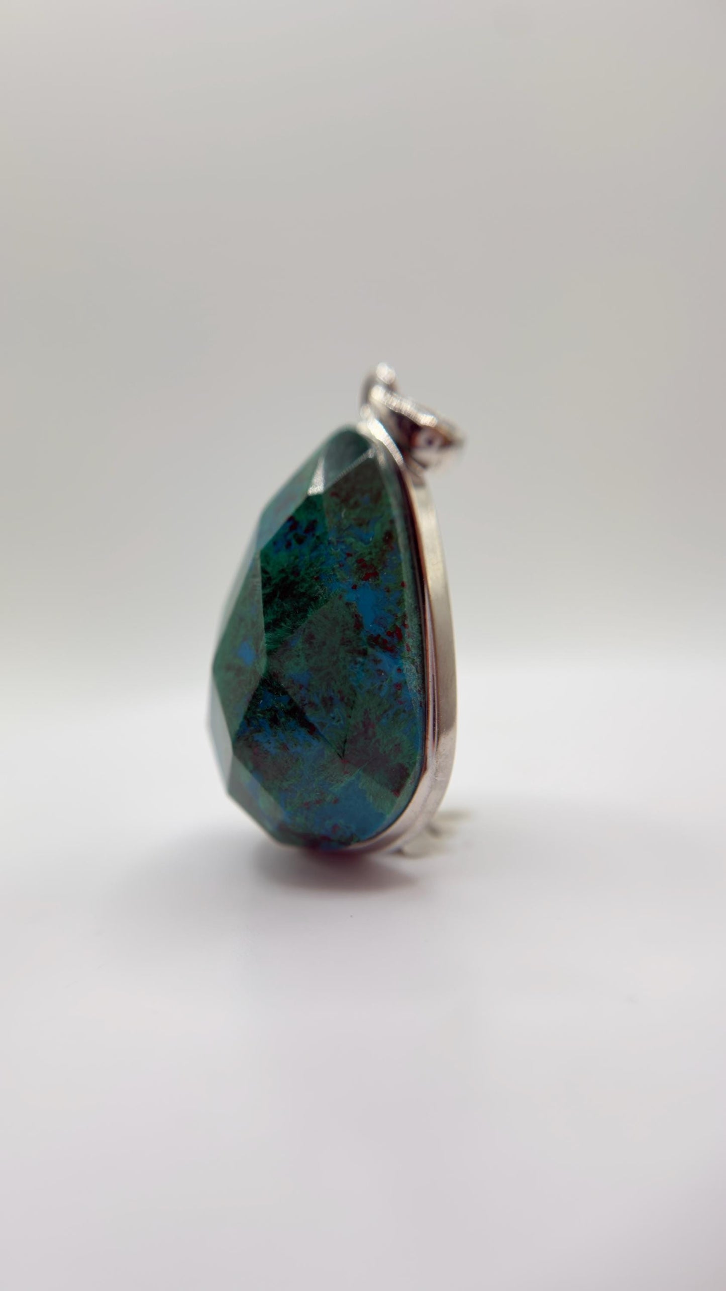 Chrysocolla Pendant Faceted Blue Green Gemstone Silver Necklace Statement Jewelry Natural Stone Gift