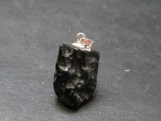 Tibetan Black Tektite Silver Pendant From Tibet - 0.9" - 2.89 Grams