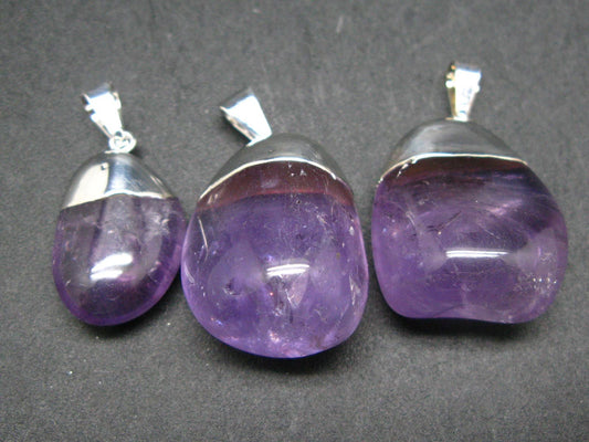 Lot of 3 Natural Tumbled Amethyst Pendant from Brazil