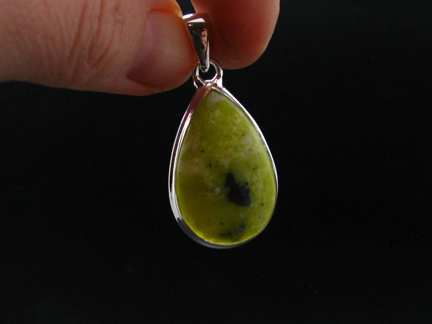 Unique Lizardite Serpentine Silver Plated Pendant from Norway - 1.5" - 4.98 Grams