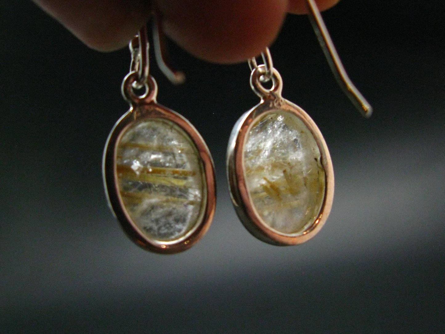 Rutilated Quartz Silver earrings From Brazil - 1.1"