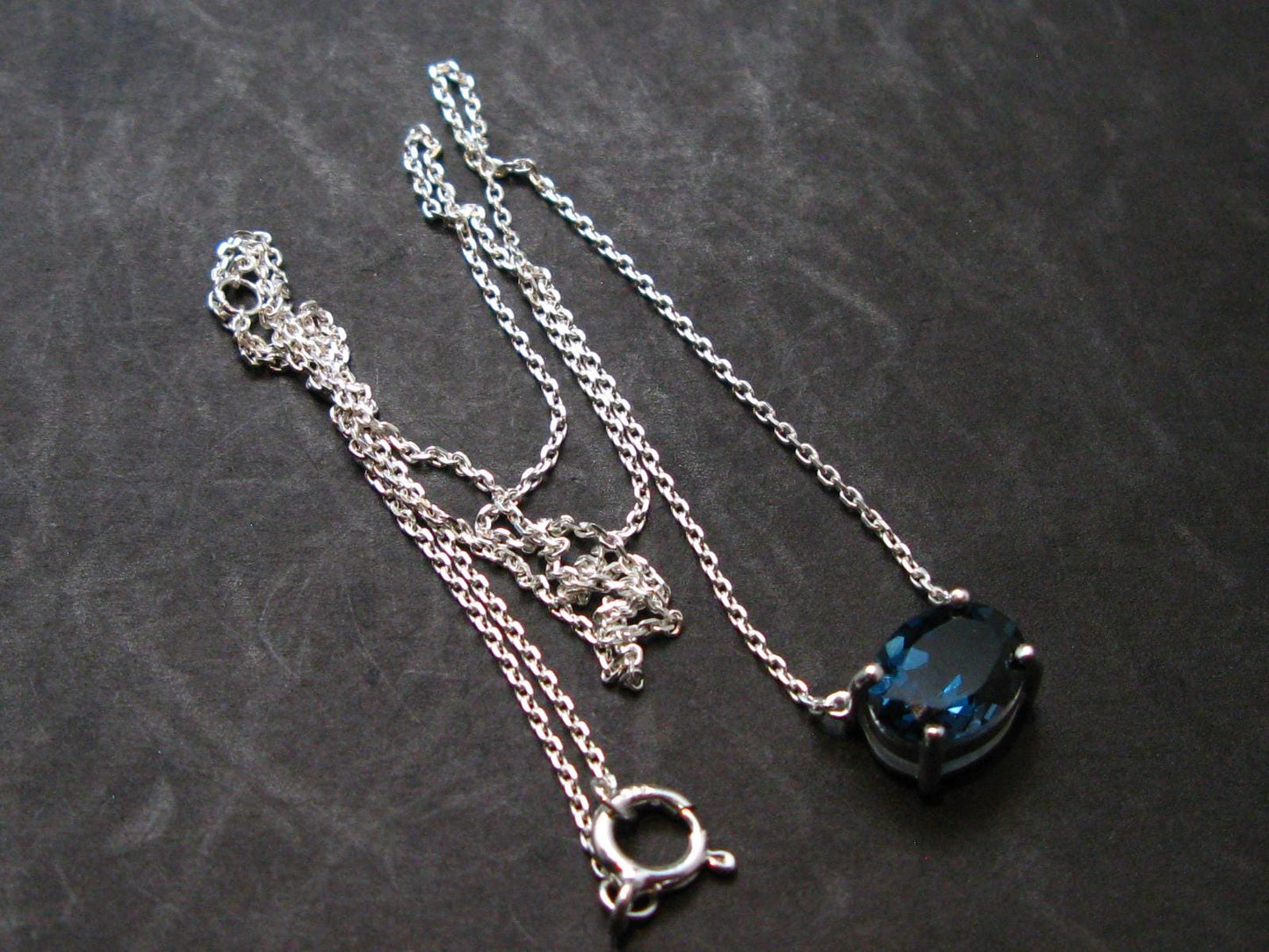 London Blue Topaz Sterling Silver Pendant with CZ From Brazil With Chain - 17" - 2.38 Grams