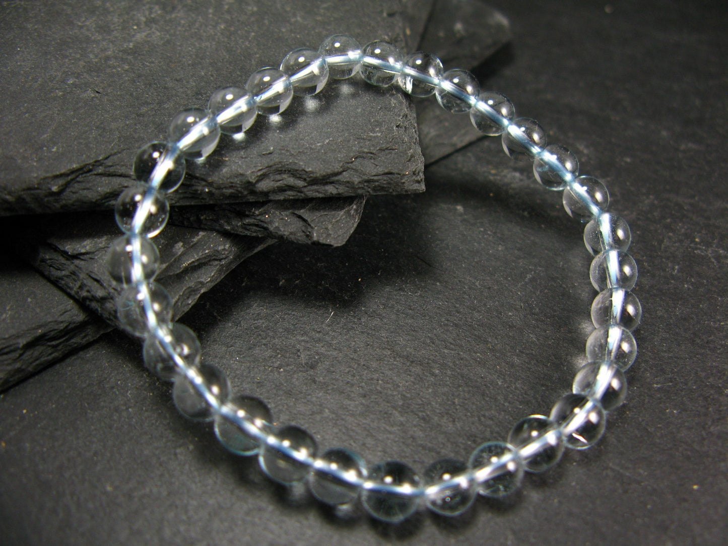 Blue Topaz Genuine Bracelet ~ 6.5 Inches ~ 6mm Round Beads