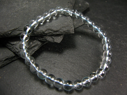 Blue Topaz Genuine Bracelet ~ 6.5 Inches ~ 6mm Round Beads
