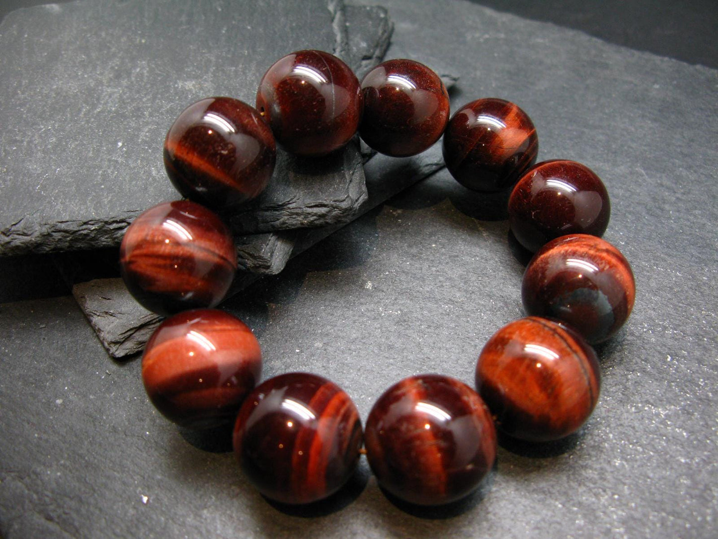 Bulls Eye (Red Tiger Eye) Genuine Bracelet ~ 7.5 Inches ~ 20mm Beads