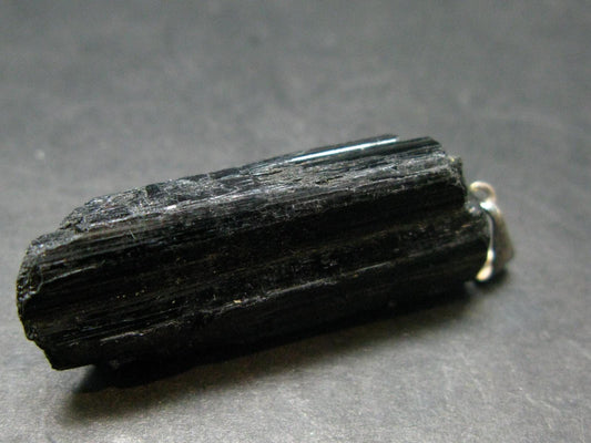 Black Tourmaline Schorl Silver Pendant From Brazil - 1.6"