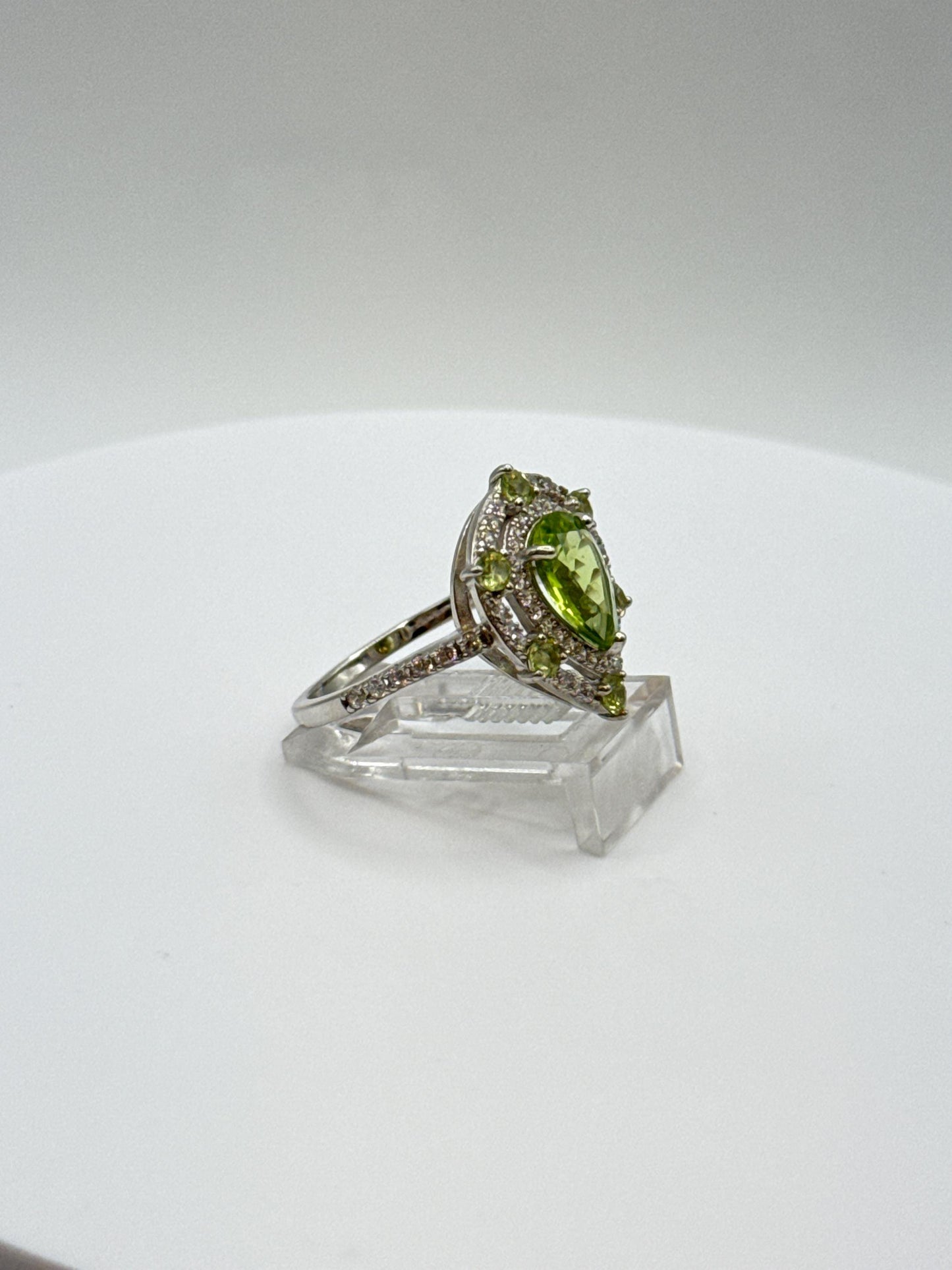Pear-Shaped Peridot Halo Ring | Sterling Silver, August Birthstone, Size 7.5
