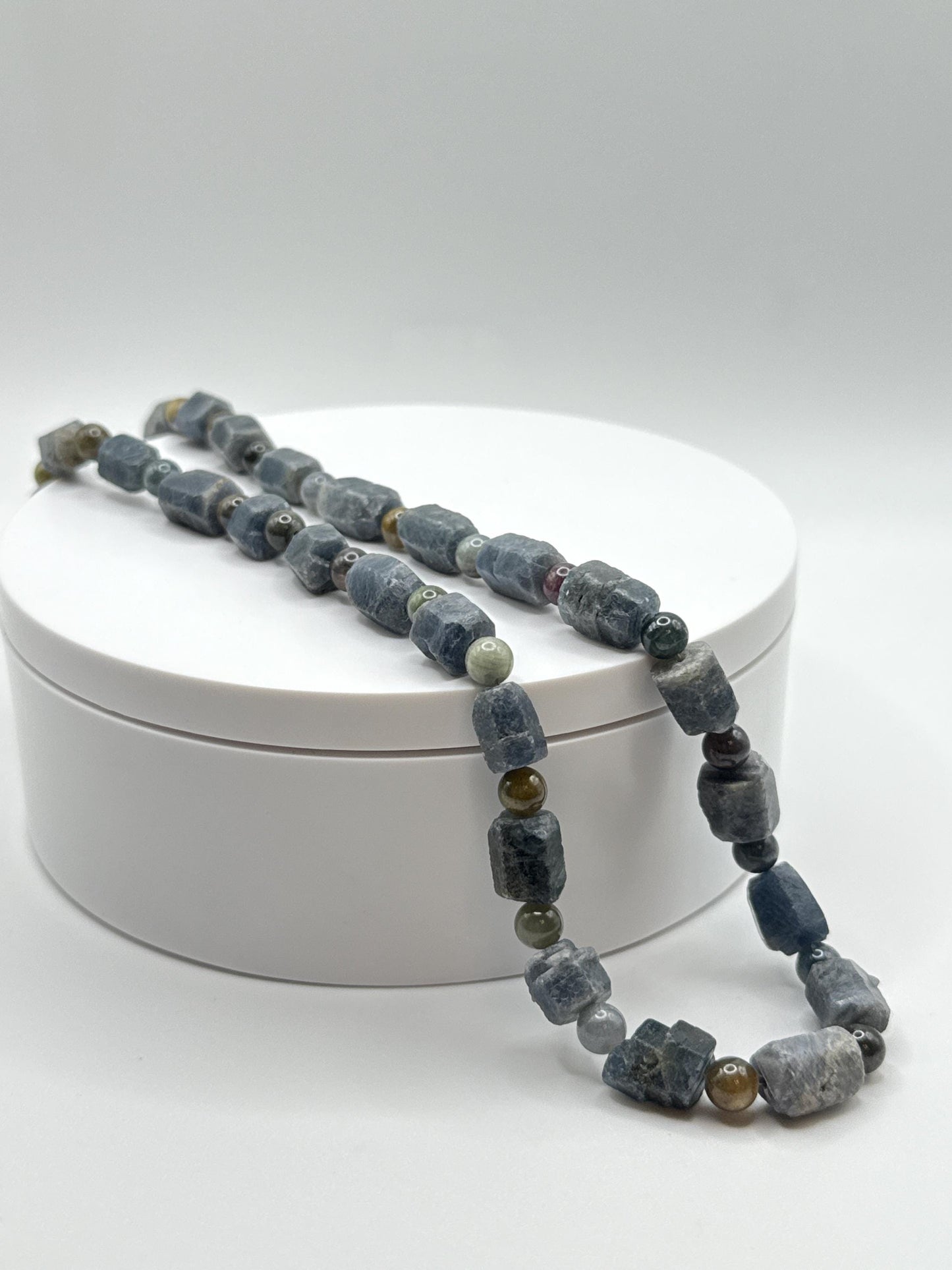Raw Blue Sapphire Beaded Necklace: Natural Gemstone Healing Crystal