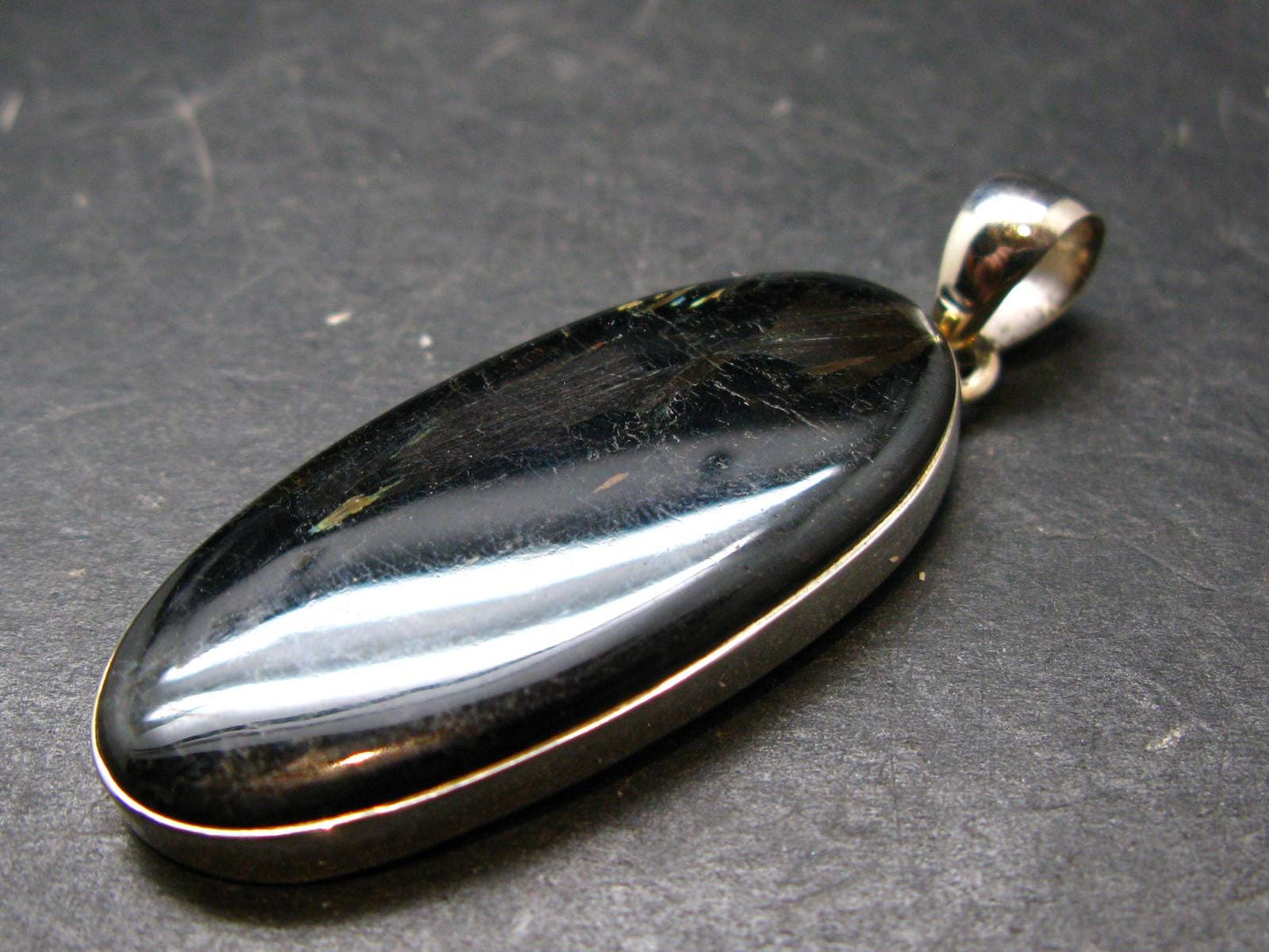 Very Rare Sterling Silver Nuumite Nuummite Pendant From Greenland - 2.1" - 12.0 Grams