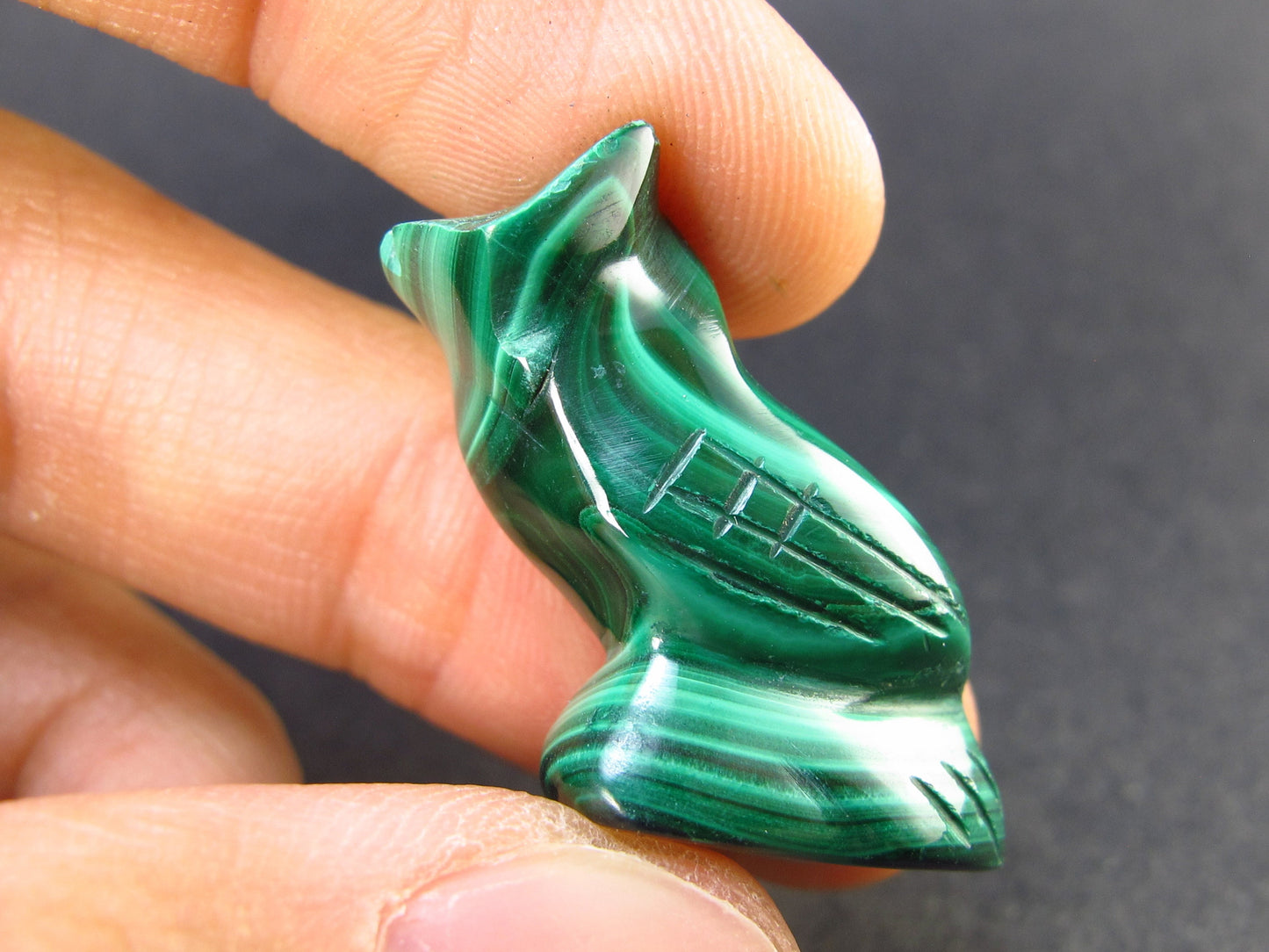 Malachite Owl Carving From Congo - 1.0" - 7.9 Grams