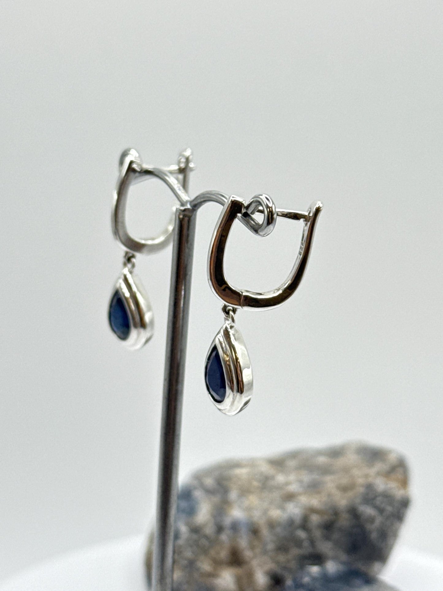 Teardrop Sapphire Sterling Silver Dangle Earrings | September Birthstone