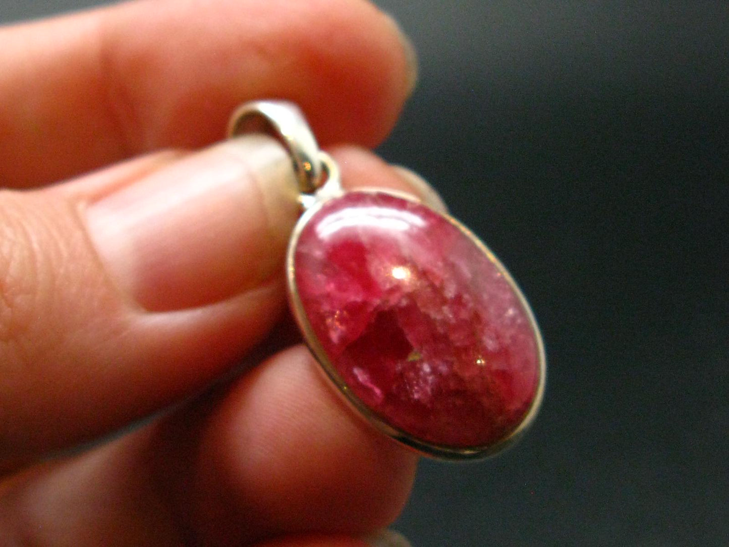 Vivid Juice Carmine Red Gem Rhodonite Silver Pendant From Brazil - 1.2" - 3.71 Grams
