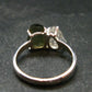 Moldavite Tektite and Herkimer Diamond Silver Ring - Size 8 - 2.73 Grams