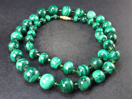 Malachite Round Beads Necklace From Congo - 20" - 65.3 Grams