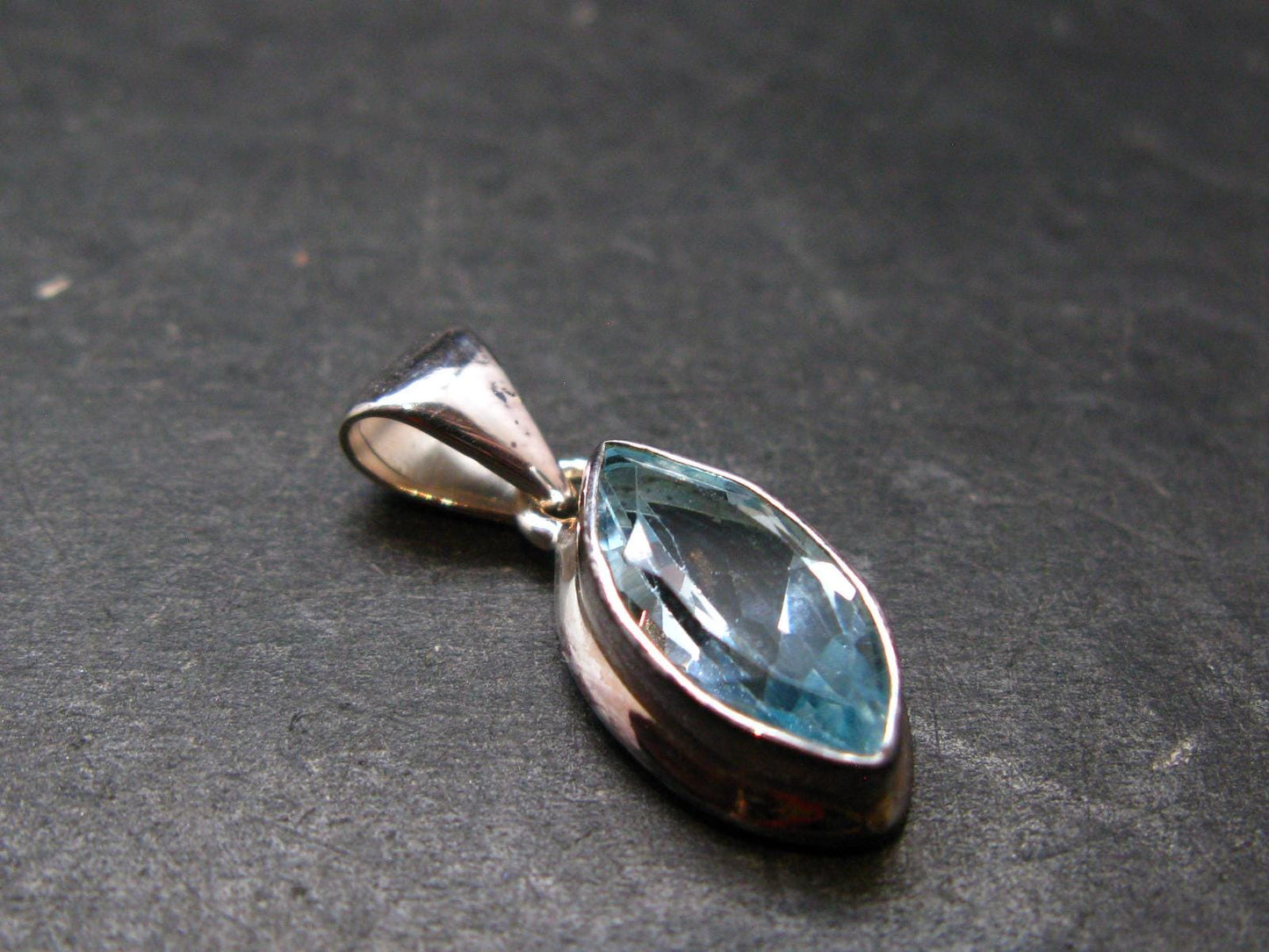 Blue Topaz Sterling Silver Pendant From Brazil - 0.9" - 2.57 Grams