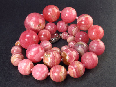 Gem Pink Rhodochrosite Round Beads Necklace From Argentina - 19" - 153 Grams