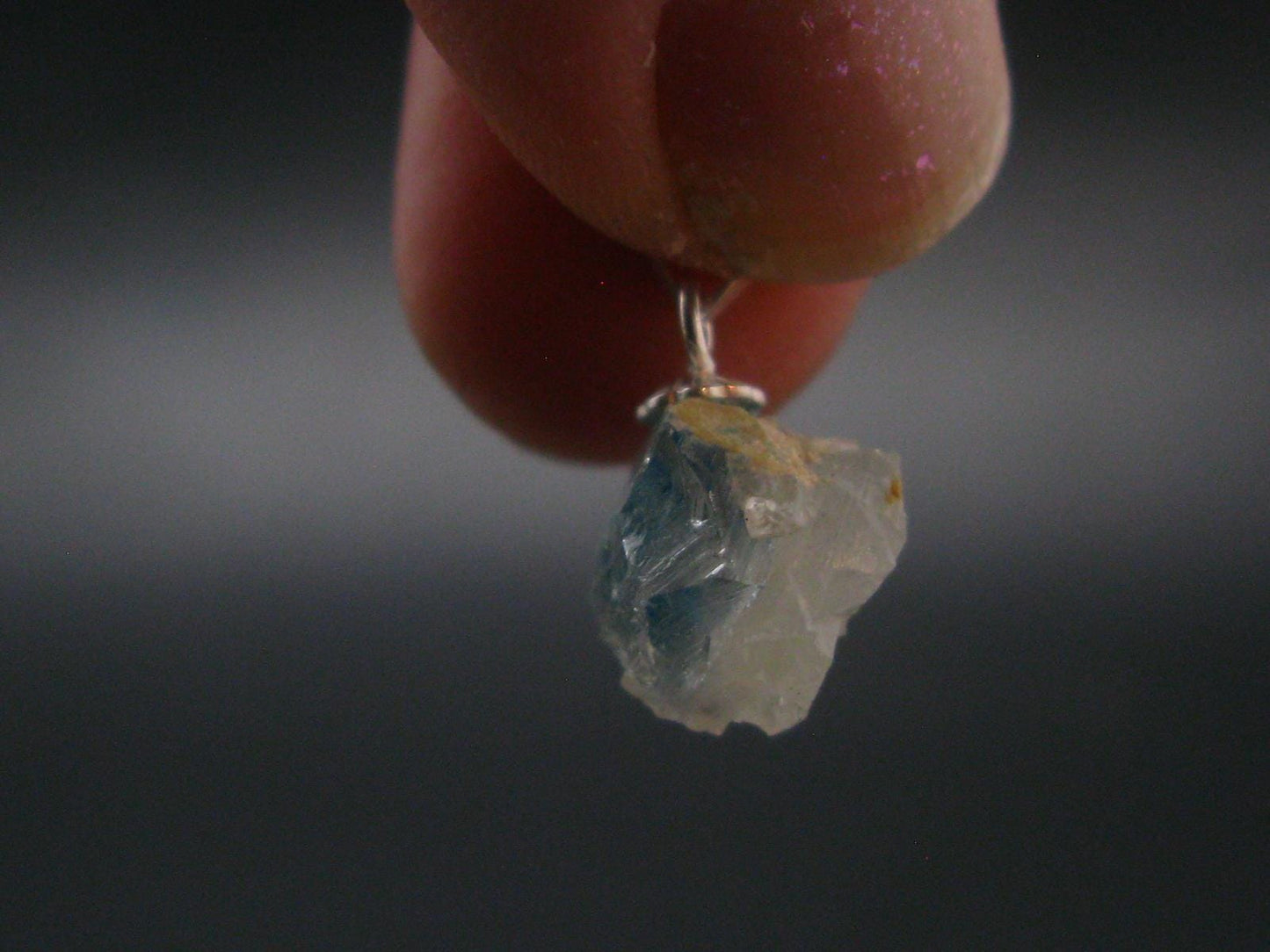 Rare Raw Blue Euclase Gem Crystal Silver Pendant from Zimbabwe - 0.6" - 1.21 Grams