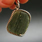 Moldavite Tektite Silver Clover Pendant from Czech Republic - 1.5" - 5.98 Grams