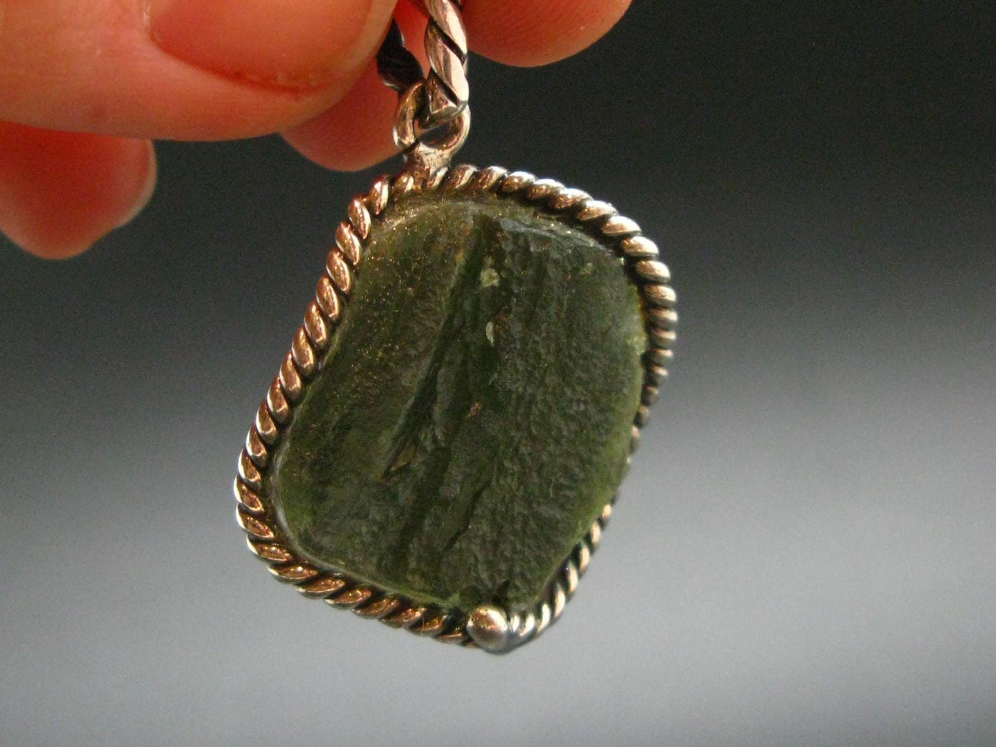 Moldavite Tektite Silver Clover Pendant from Czech Republic - 1.5" - 5.98 Grams