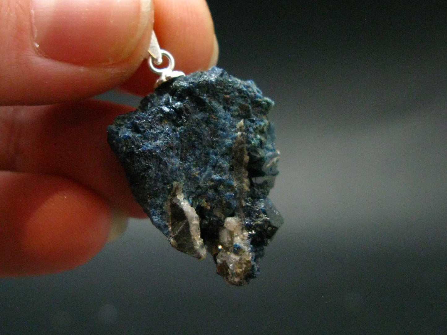 Heaven Stone!! Wet-Look Indigo Blue Lazulite Cluster Silver Pendant From Canada - 1.2" - 5.65 Grams