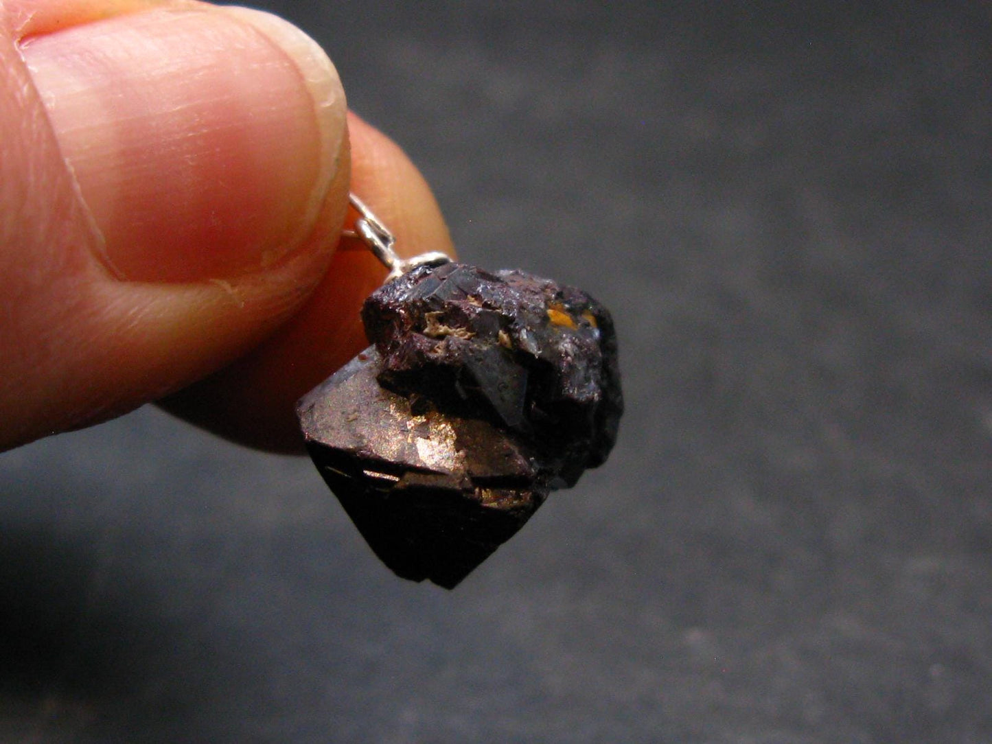 Metallic Silver Black Cuprite Sharp Octahedral Crystal Silver Pendant From Russia - 4.70 Grams