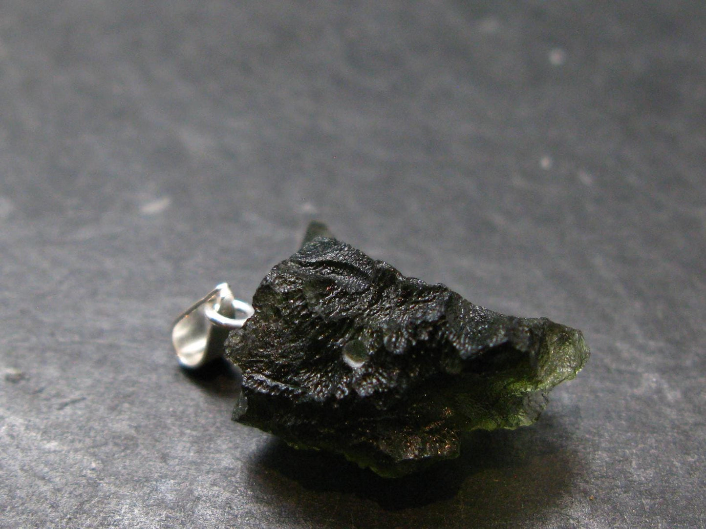 Gem Moldavite Tektite SS Pendant From Czech Republic - 0.9" - 2.38 Grams