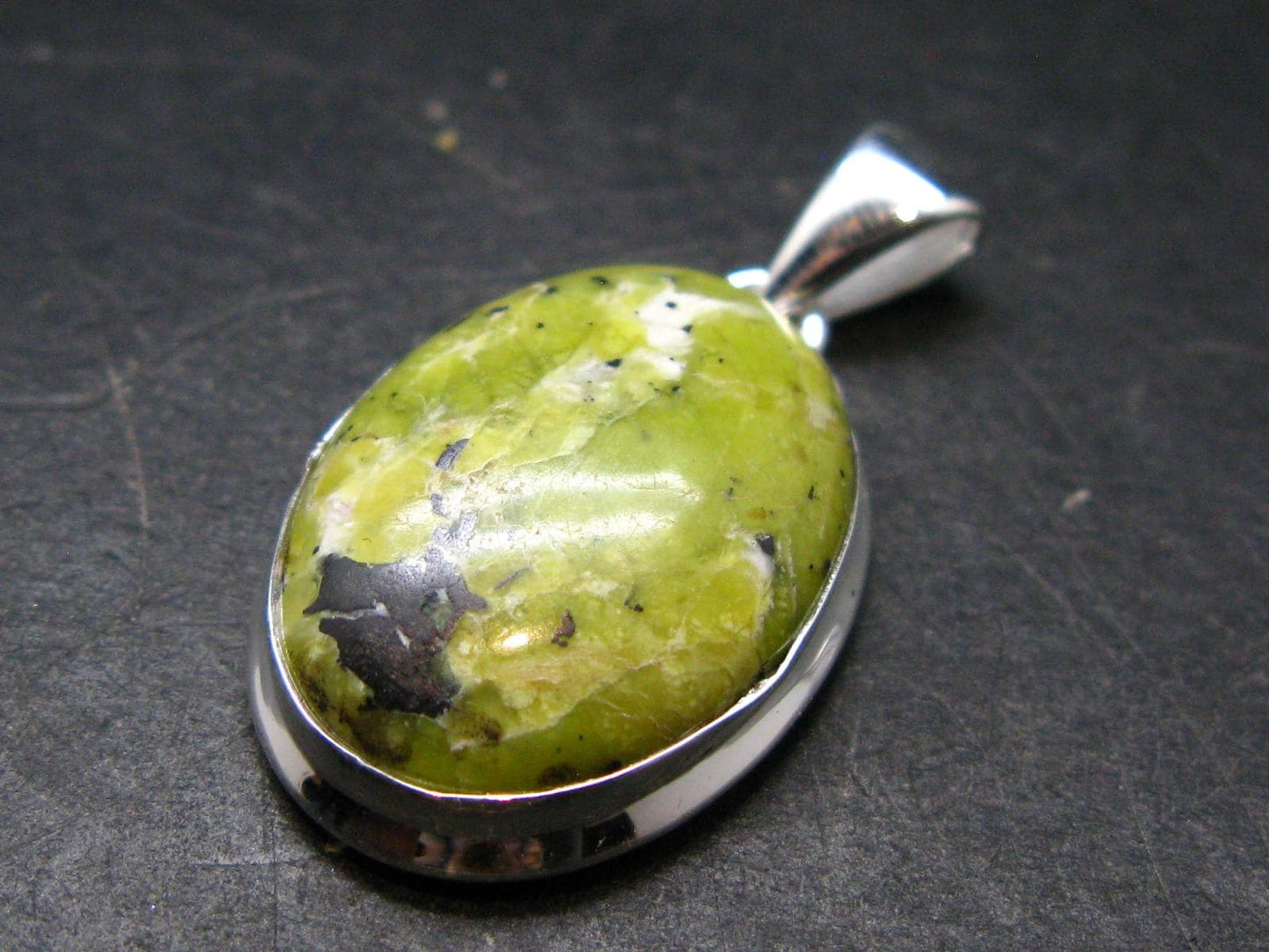Unique Lizardite Serpentine Silver Plated Pendant from Norway - 1.4" - 5.69 Grams