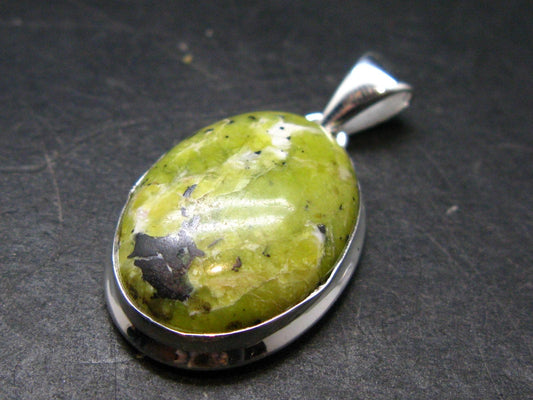Unique Lizardite Serpentine Silver Plated Pendant from Norway - 1.4" - 5.69 Grams