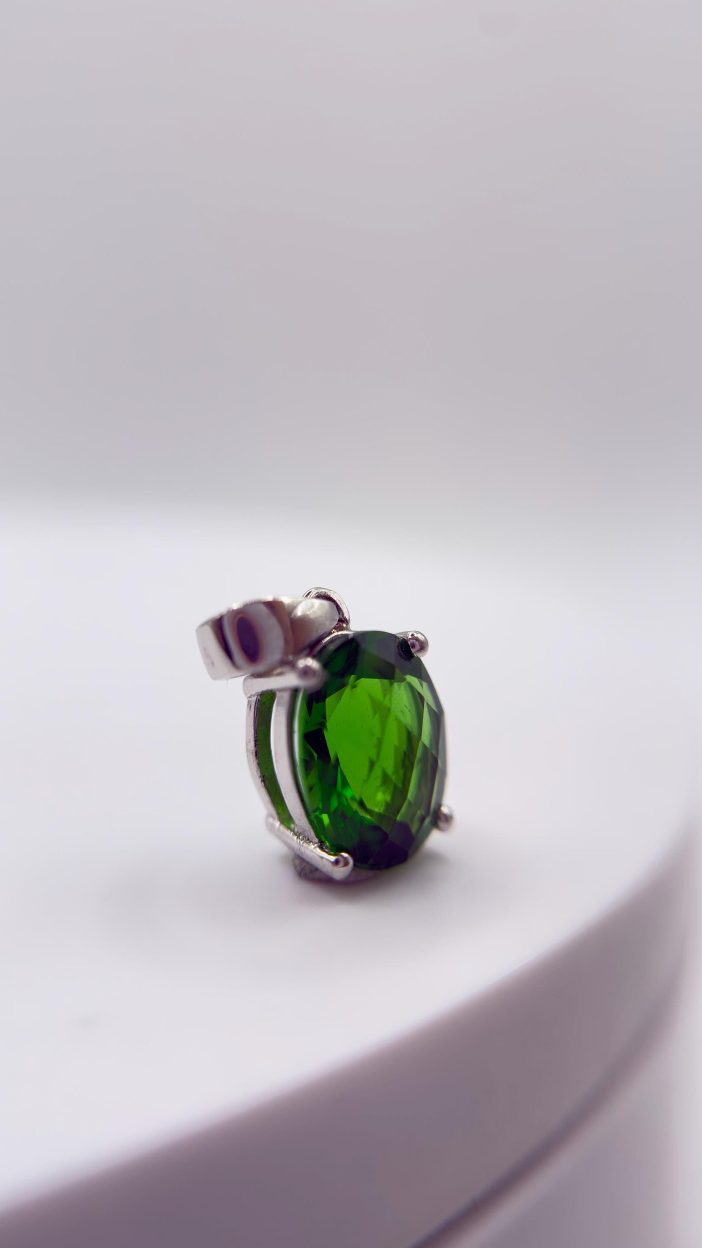 Green Helenite Oval Pendant – Sterling Silver Faceted Gemstone Necklace Pendant